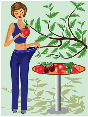 Happy woman showing how much weight she lost